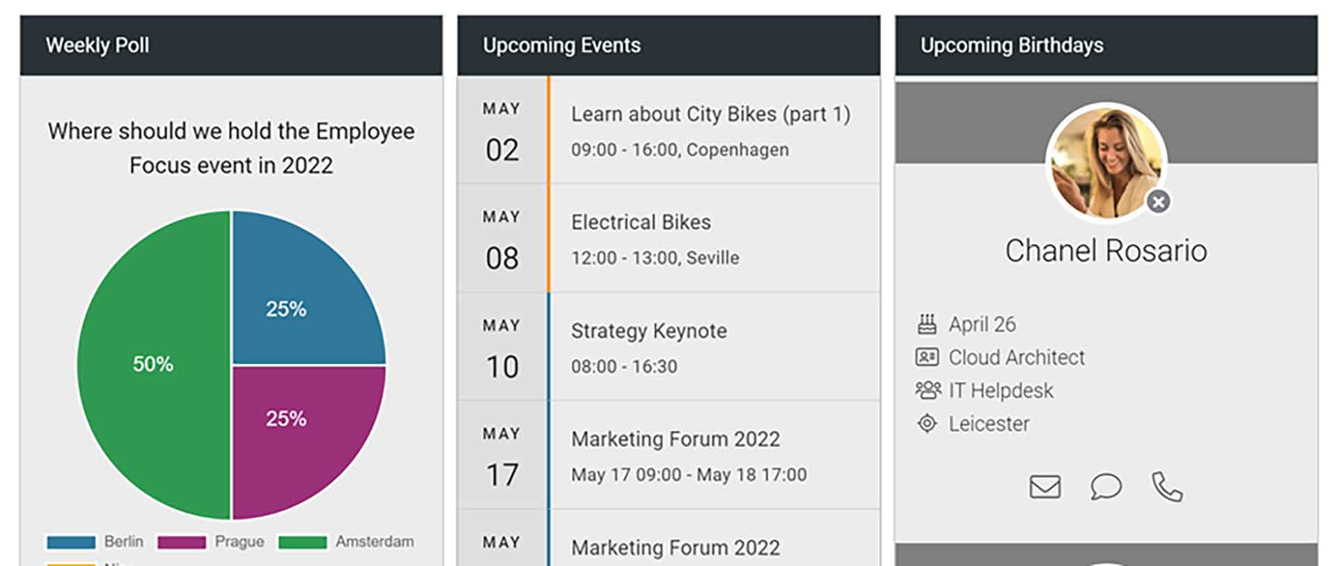 Events calendar: Example of events calendar on the start page