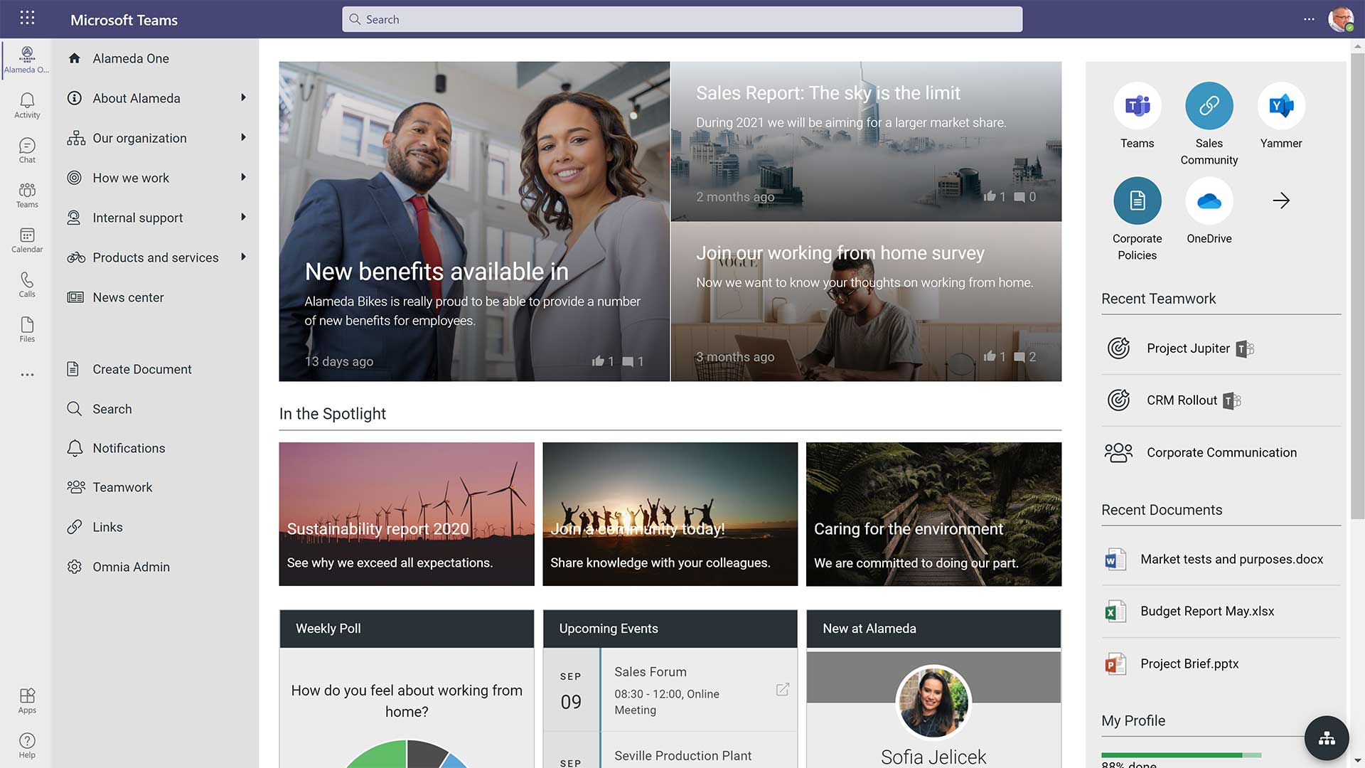 Intranet start page in Microsoft Teams
